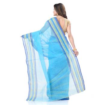 Blue Woven Cotton Saree Without Blouse 4