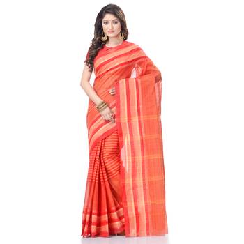Red Woven Cotton Saree Without Blouse 1