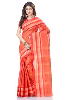 Red Woven Cotton Saree Without Blouse