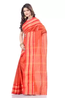 Red Woven Cotton Saree Without Blouse