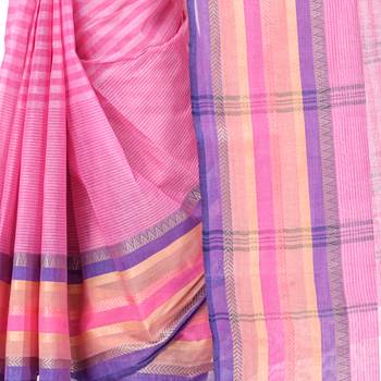 Pink Woven Cotton Saree Without Blouse 5