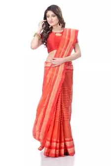 Red Woven Cotton Saree Without Blouse