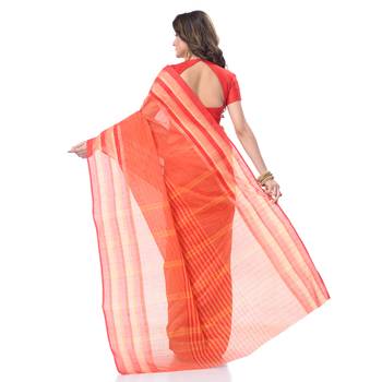 Red Woven Cotton Saree Without Blouse 4