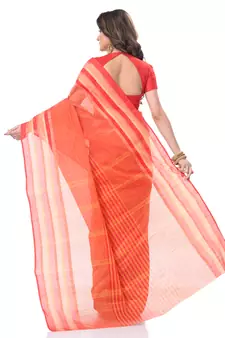 Red Woven Cotton Saree Without Blouse