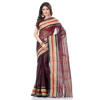 Black Woven Cotton Saree Without Blouse 1