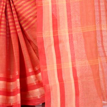 Red Woven Cotton Saree Without Blouse 5