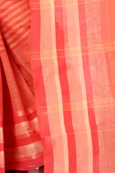Red Woven Cotton Saree Without Blouse