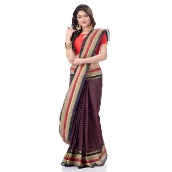 Black Woven Cotton Saree Without Blouse 3