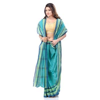 Light Green Woven Cotton Saree Without Blouse 3