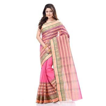 Pink Woven Cotton Saree Without Blouse 1