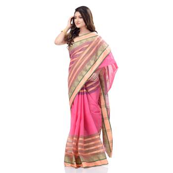 Pink Woven Cotton Saree Without Blouse 2
