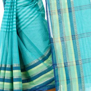 Light Green Woven Cotton Saree Without Blouse 5