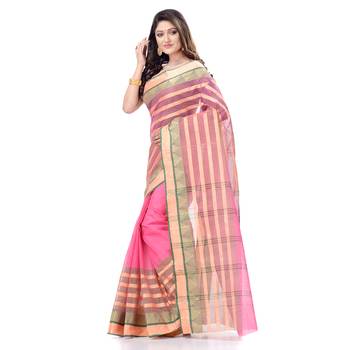 Pink Woven Cotton Saree Without Blouse 3