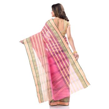 Pink Woven Cotton Saree Without Blouse 4