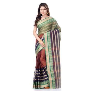 Brown Woven Cotton Saree Without Blouse 1