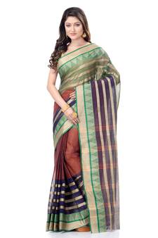 Brown Woven Cotton Saree Without Blouse