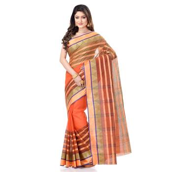 Orange Woven Cotton Saree Without Blouse 1