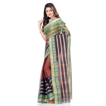 Brown Woven Cotton Saree Without Blouse 2