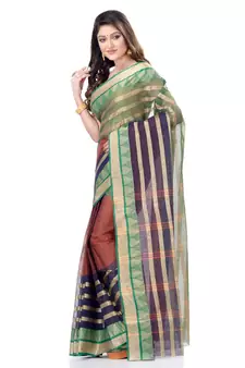 Brown Woven Cotton Saree Without Blouse
