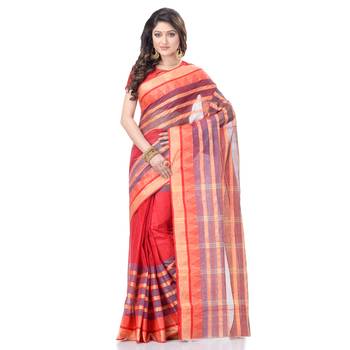 Red Woven Cotton Saree Without Blouse 1