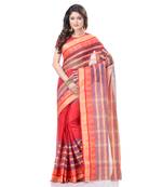 Red Woven Cotton Saree Without Blouse