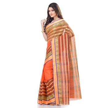 Orange Woven Cotton Saree Without Blouse 2