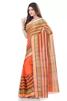 Orange Woven Cotton Saree Without Blouse