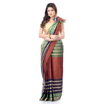 Brown Woven Cotton Saree Without Blouse 3
