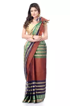 Brown Woven Cotton Saree Without Blouse