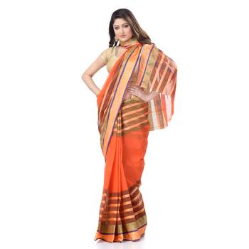 Orange Woven Cotton Saree Without Blouse 3