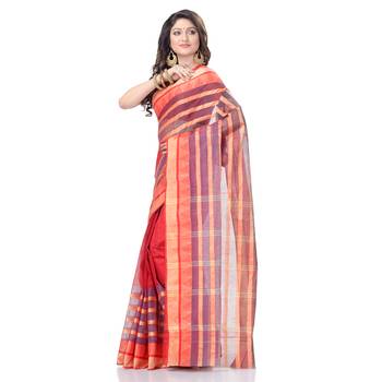 Red Woven Cotton Saree Without Blouse 2