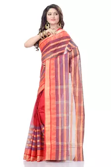 Red Woven Cotton Saree Without Blouse