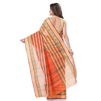 Orange Woven Cotton Saree Without Blouse 4