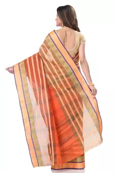 Orange Woven Cotton Saree Without Blouse