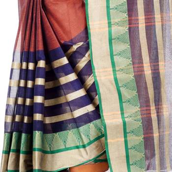 Brown Woven Cotton Saree Without Blouse 5