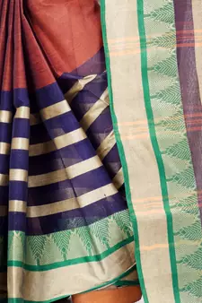 Brown Woven Cotton Saree Without Blouse
