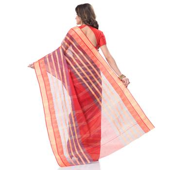 Red Woven Cotton Saree Without Blouse 4