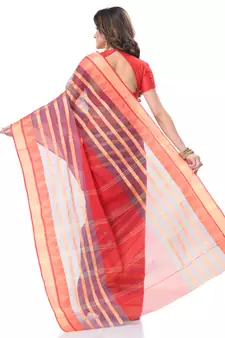 Red Woven Cotton Saree Without Blouse