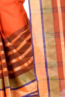 Orange Woven Cotton Saree Without Blouse