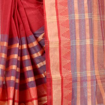 Red Woven Cotton Saree Without Blouse 5