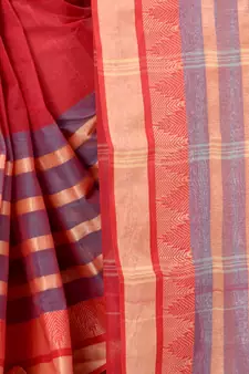 Red Woven Cotton Saree Without Blouse