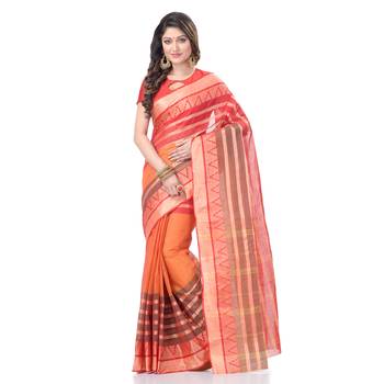 Orange woven cotton saree  1
