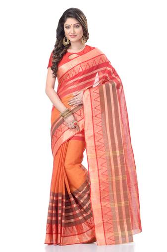 Orange woven cotton saree 