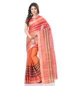 Orange woven cotton saree