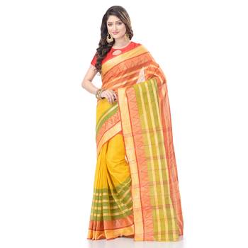 Yellow Woven Cotton Saree Without Blouse 1
