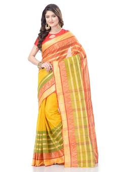 Yellow Woven Cotton Saree Without Blouse