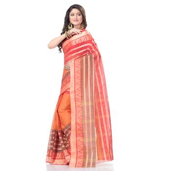 Orange woven cotton saree  2