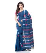 Blue woven pure cotton saree with blouse