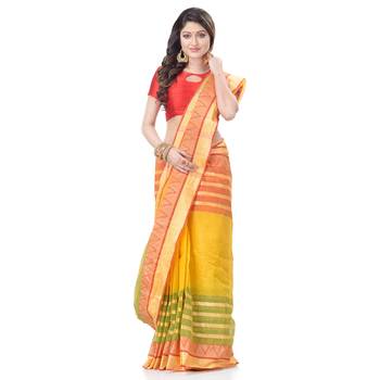 Yellow Woven Cotton Saree Without Blouse 2