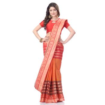 Orange woven cotton saree  3
